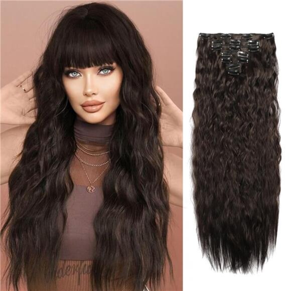 Curly Clip In Hair Extension 7PCS Brown Black